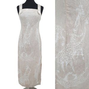 VTG 80s Dorothy Schoelen The Silver Collection Tiger Giraffe Print Pinafore S